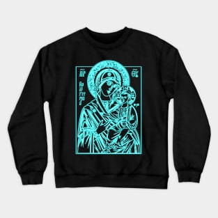 Icon of Virgin Mary and Jesus Christ (blue neon) Crewneck Sweatshirt